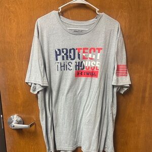 Under Armour Gray T-Shirt with Red and Blue Graphic